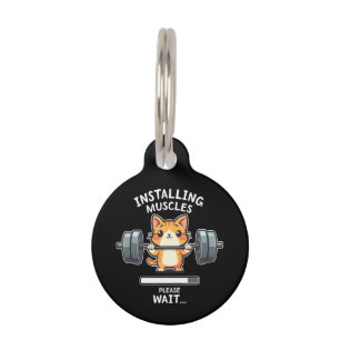 Placa Para Mascotas Gato divertido levantando pesas Ejercicio Gimnasio