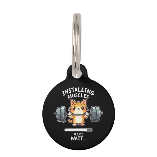 Placa Para Mascotas Gato divertido levantando pesas Ejercicio Gimnasio (Anverso)