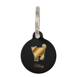 Placa Para Mascotas Gato Dorado Negro Moderno