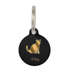 Placa Para Mascotas Gato Dorado Negro Moderno
