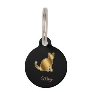 Placa Para Mascotas Gato Dorado Negro Moderno