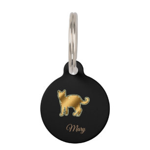 Placa Para Mascotas Gato Dorado Negro Moderno