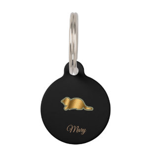 Placa Para Mascotas Gato Dorado Negro Moderno