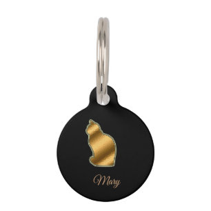 Placa Para Mascotas Gato Dorado Negro Moderno