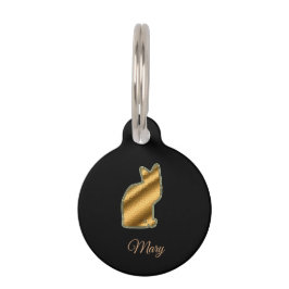 Placa Para Mascotas Gato Dorado Negro Moderno