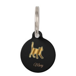 Placa Para Mascotas Gato Dorado Negro Moderno