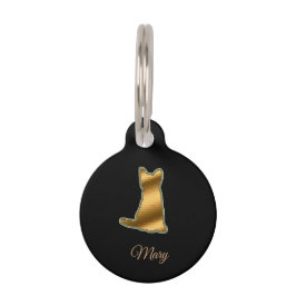 Placa Para Mascotas Gato Dorado Negro Moderno