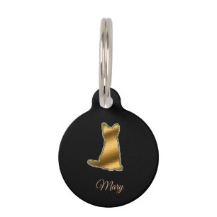 Placa Para Mascotas Gato Dorado Negro Moderno