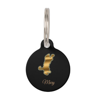 Placa Para Mascotas Gato Dorado Negro Moderno