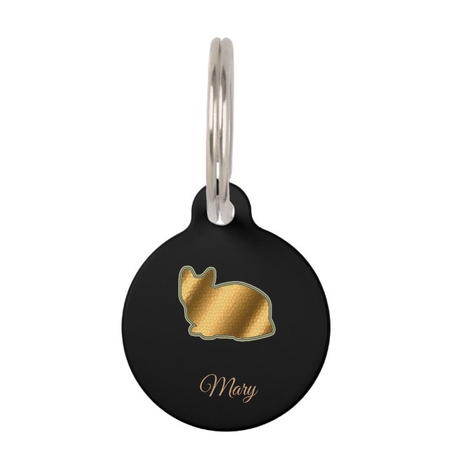 Placa Para Mascotas Gato Dorado Negro Moderno (Anverso)