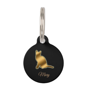 Placa Para Mascotas Gato Dorado Negro Moderno