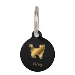 Placa Para Mascotas Gato Dorado Negro Moderno