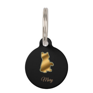 Placa Para Mascotas Gato Dorado Negro Moderno