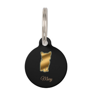 Placa Para Mascotas Gato Dorado Negro Moderno