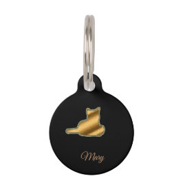 Placa Para Mascotas Gato Dorado Negro Moderno
