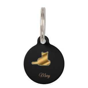 Placa Para Mascotas Gato Dorado Negro Moderno