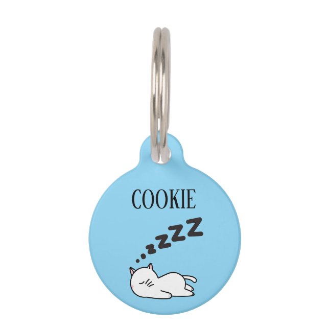 Placa Para Mascotas Gato Dormilón Personalizado (Anverso)