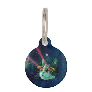 Placa Para Mascotas Gato espacial con gafas amarillas