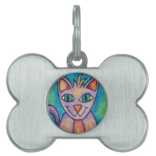Placa Para Mascotas Gato gatito rosa púrpura
