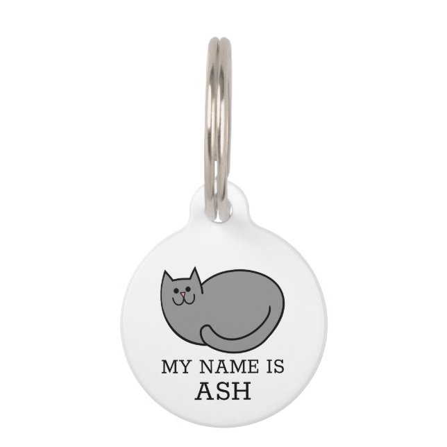 Placa Para Mascotas Gato gris (Anverso)