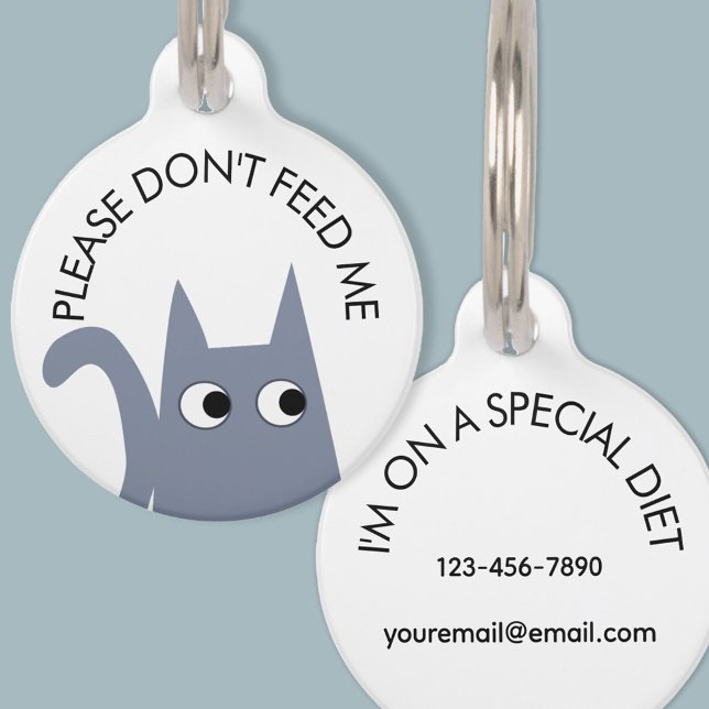 Placa Para Mascotas Gato gris no me alimenta de la medicina (Gray Cat Don't Feed Me special diet pet tag)