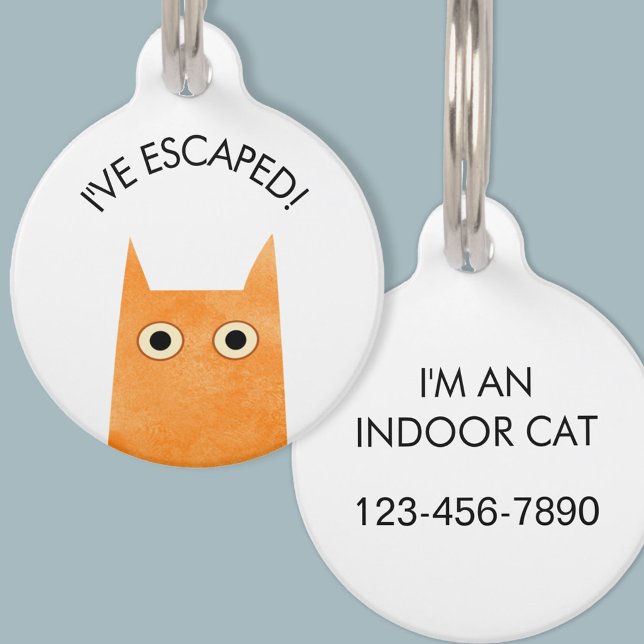 Placa Para Mascotas Gato interior escapado de gato Naranja de jengibre (Escaped Indoor Cat personalized phone number orange ginger cat pet tag)