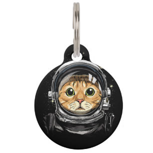 Placa Para Mascotas Gato Kitty Astronauta Animal Face Galaxia