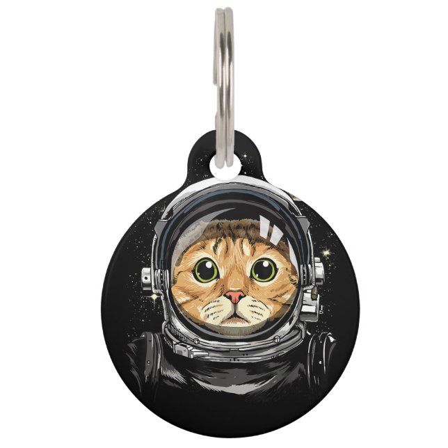 Placa Para Mascotas Gato Kitty Astronauta Animal Face Galaxia (Anverso)