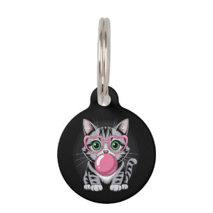 Placa Para Mascotas Gato Lindo Gatito Comiendo Chicle y Haciendo Burbu