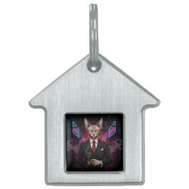 Placa Para Mascotas Gato Mafia Sphynx en Estilo Noir Neón