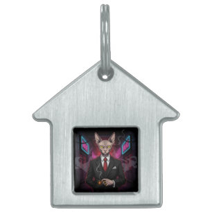 Placa Para Mascotas Gato Mafia Sphynx en Estilo Noir Neón