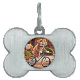 Placa Para Mascotas Gato montando una bicicleta