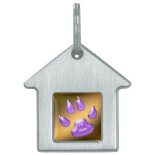 Placa Para Mascotas Gato Morado Dorado