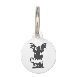 Placa Para Mascotas gato negro con alas monstruo - Elige el color de l