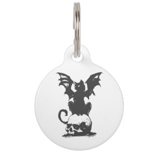 Placa Para Mascotas gato negro con alas monstruo - Elige el color de l