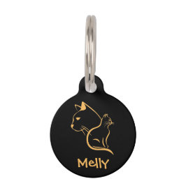 Placa Para Mascotas Gato Negro con Nombre Personalizado Lindo