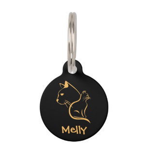 Placa Para Mascotas Gato Negro con Nombre Personalizado Lindo