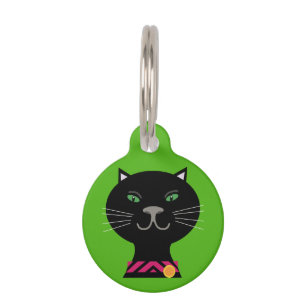 Placa Para Mascotas Gato negro con ojos verdes sobre fondo verde