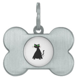 Placa Para Mascotas Gato negro de grasa con ojos verdes