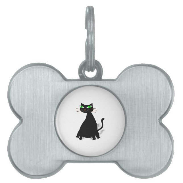 Placa Para Mascotas Gato negro de grasa con ojos verdes (Frente)