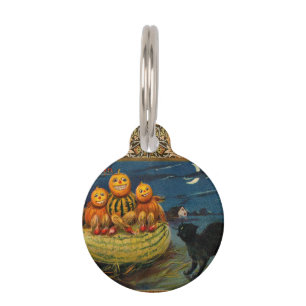 Placa Para Mascotas Gato negro de la fiesta de Halloween vintage