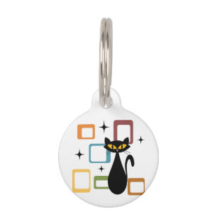 Placa Para Mascotas gato negro de mediados de siglo