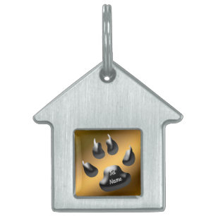 Placa Para Mascotas Gato negro dorado