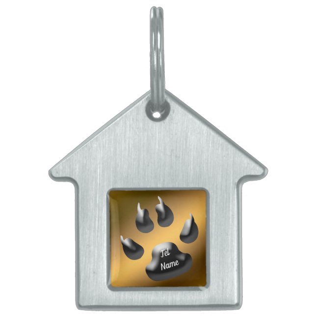Placa Para Mascotas Gato negro dorado (Frente)