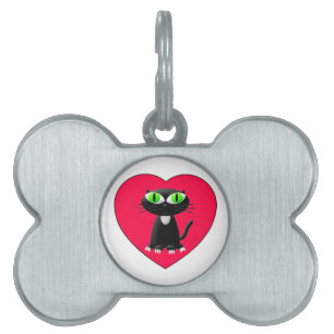 Placa Para Mascotas Gato Negro En Corazón Rojo