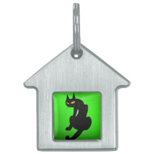 Placa Para Mascotas GATO NEGRO, Esmeralda Verde