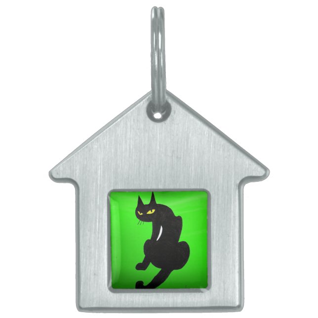 Placa Para Mascotas GATO NEGRO, Esmeralda Verde (Frente)