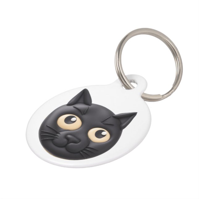 Placa Para Mascotas Gato negro inspirado en 3D (Lateral)
