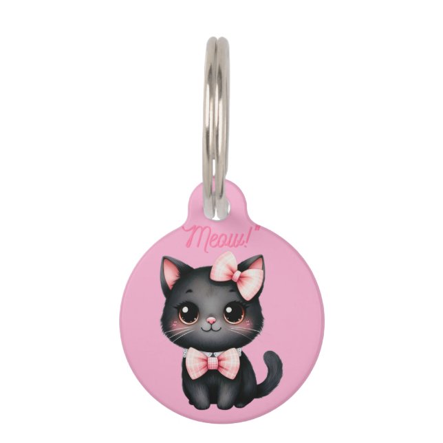 Placa Para Mascotas Gato negro lindo con reverencia para la decoración (Anverso)