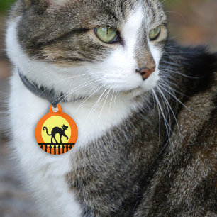 Placa Para Mascotas Gato Negro Luna Amarilla Valla